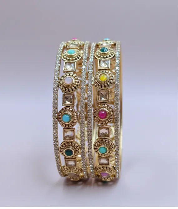 Two Meenakari Fusion Multi-Color Stone Kada Set